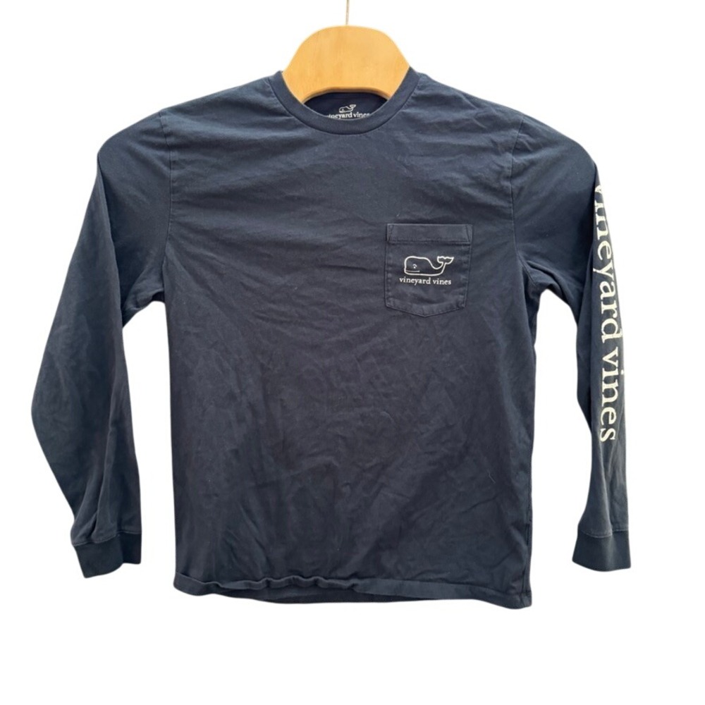 Vineyard Vines Mens Navy Blue Long Sleeve Whale Pocket T-Shirt Size M Cotton